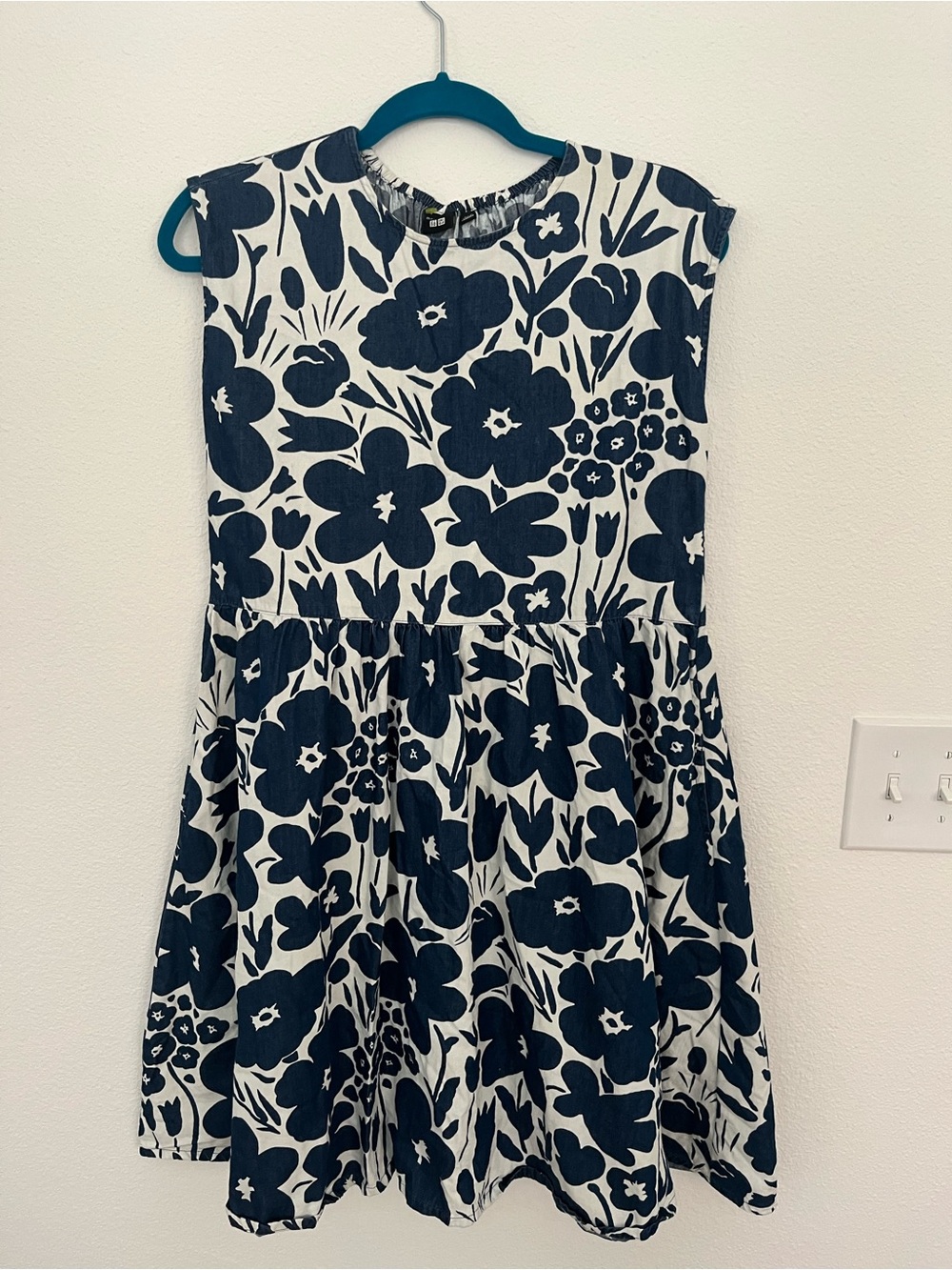 Marimekko x Uniqlo Blue White Denim Floral Cotton Pocket Dress Girls